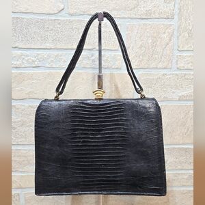 VINTAGE PALIZZIO Black Lizard Skin Frame Bag Top Handle